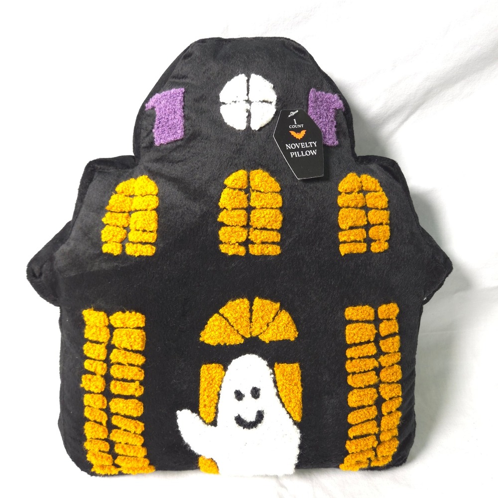 Target Halloween Haunted House Ghost Novelty Pillow Black Orange 13x13 NEW